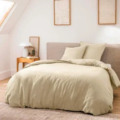 Housse de couette et deux taies d'oreiller coton (240 x 220 cm) Meline Beige sable