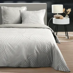 Housse de couette et deux taies d'oreiller en coton (260 x 240 cm) Tory Écru
