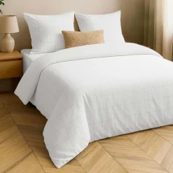 Housse de couette et deux taies d'oreiller coton lavé (260 x 240 cm) Linella Blanc