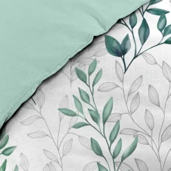 Housse de couette et deux taies d'oreiller percale de coton (260 x 240 cm) Wendy Verte