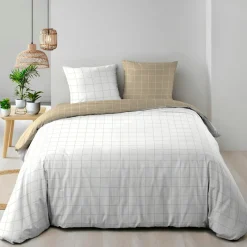 Housse de couette et deux taies d'oreiller en coton (260 x 240 cm) Cadria Blanc
