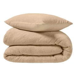 Housse de couette et deux taies d'oreiller bouclette (240 x 220 cm) Helena Beige sable