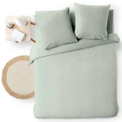 Housse de couette et deux taies d'oreiller coton (240 x 220 cm) Meline Vert sauge