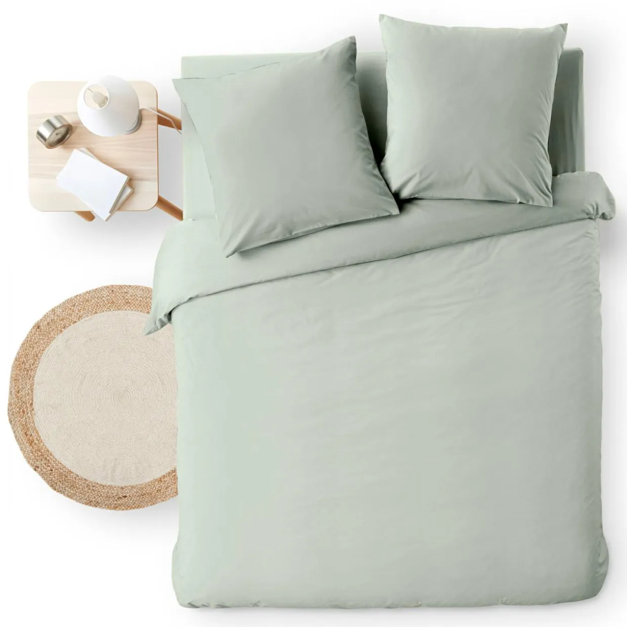 Housse de couette et deux taies d'oreiller coton (240 x 220 cm) Meline Vert sauge