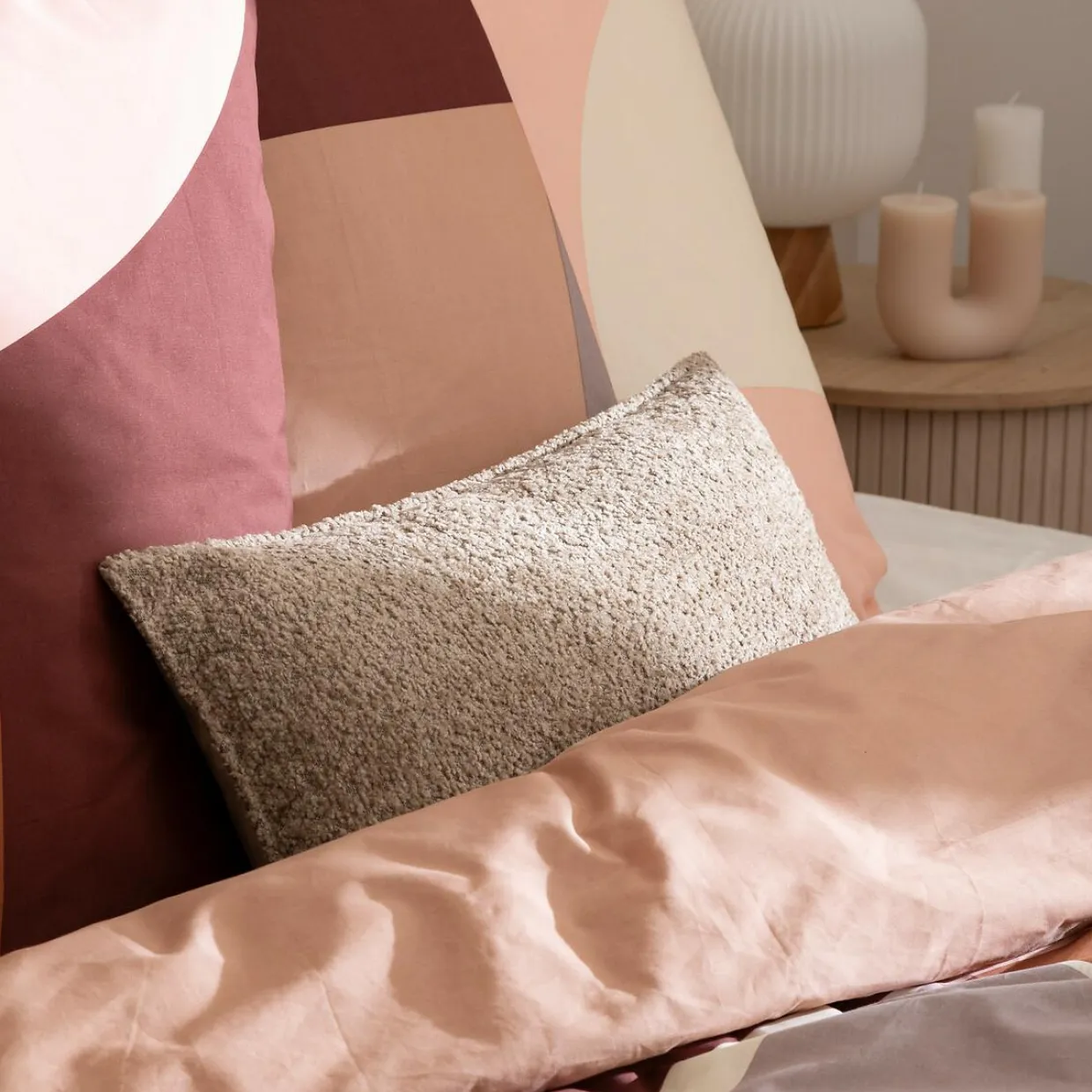 Housse de couette et deux taies percale de coton (260 x 240 cm) Tatia Terracotta