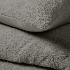 Housse de couette et deux taies d'oreiller bouclette (240 x 220 cm) Helena Gris anthracite