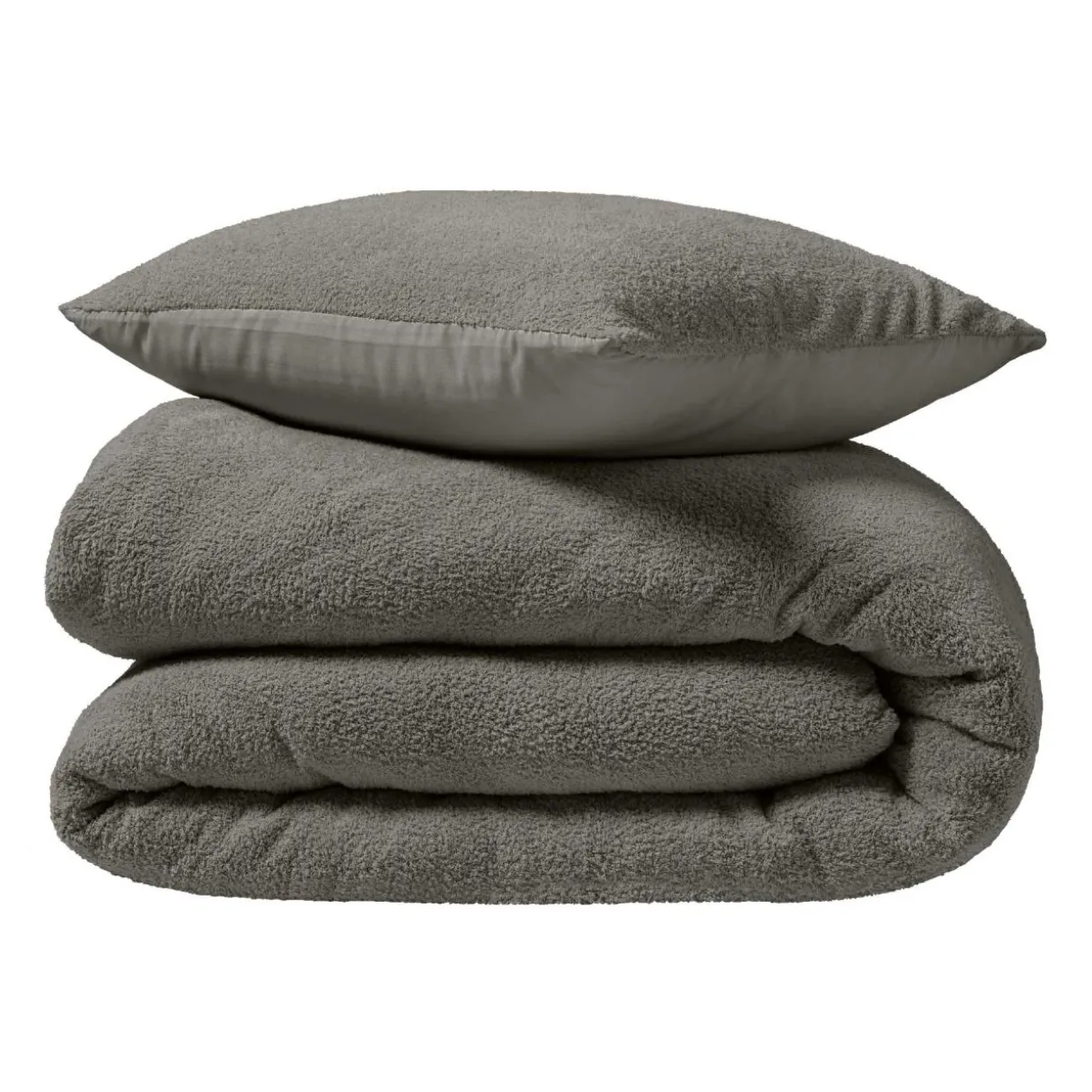 Housse de couette et deux taies d'oreiller bouclette (240 x 220 cm) Helena Gris anthracite