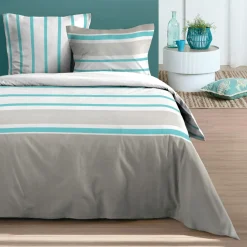 Housse de couette et deux taies d'oreiller en coton (260 x 240 cm) Barbade Vert céladon