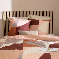 Housse de couette et deux taies percale de coton (240 x 220 cm) Tatia Terracotta