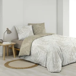 Housse de couette et deux taies coton (260 x 240 cm) Cassia Beige