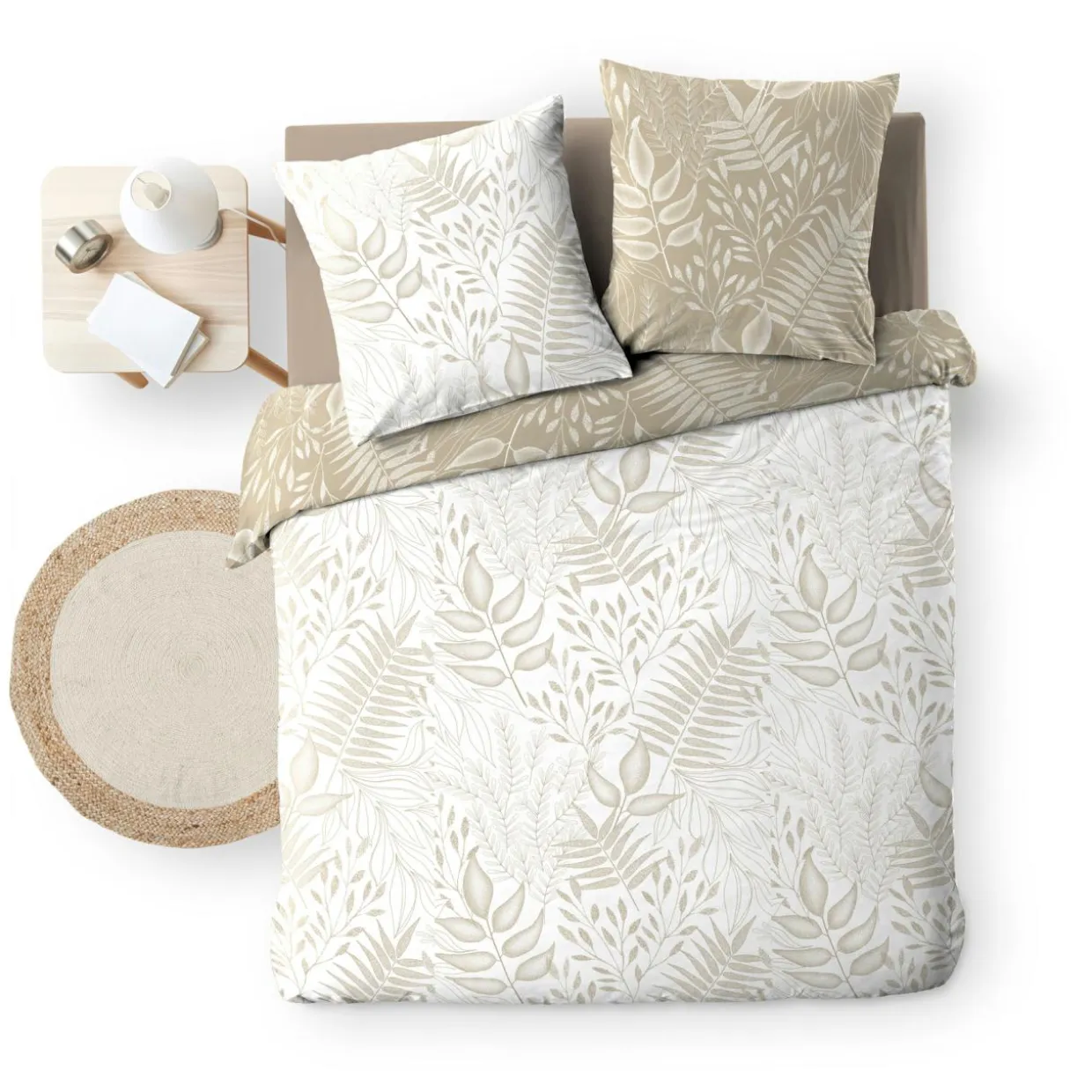 Housse de couette et deux taies coton (260 x 240 cm) Cassia Beige