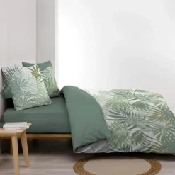 Housse de couette et deux taies d'oreiller en coton (240 x 220 cm) Nymea Vert
