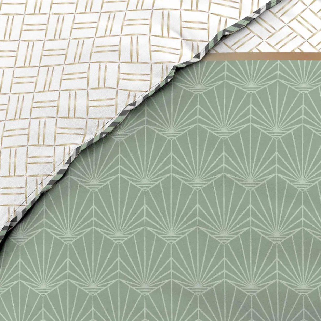 Housse de couette et deux taies percale de coton (260 x 240 cm) Belor Verte