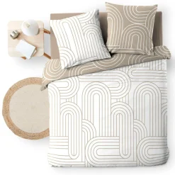 Housse de couette et deux taies d'oreiller en coton (240 x 220 cm) Modul Beige