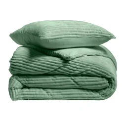 Housse de couette et deux taies d'oreiller flanelle (240 x 220 cm) Veloutea Vert cédre