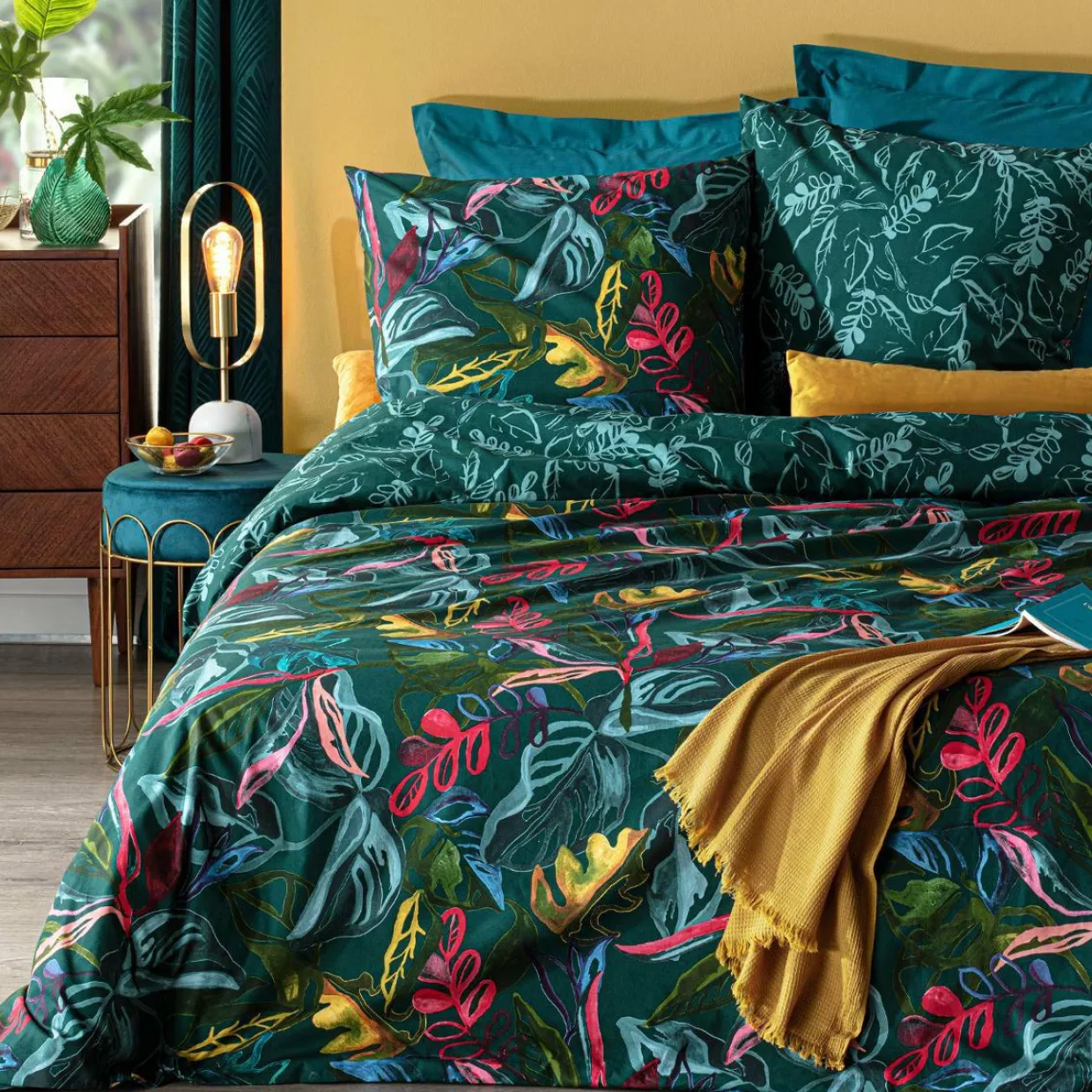 Housse de couette et deux taies coton (240 x 220 cm) Selva Multicolore