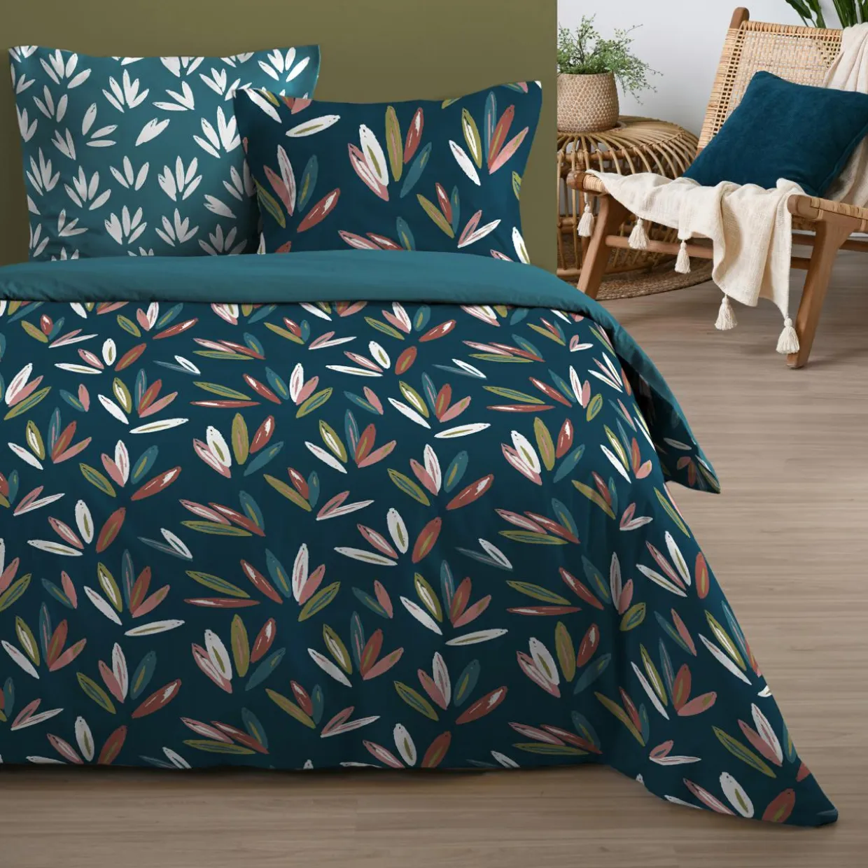 Housse de couette et deux taies coton (240 x 220 cm) Waldo Multicolore