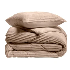 Housse de couette et deux taies d'oreiller flanelle (240 x 220 cm) Veloutea Beige sable