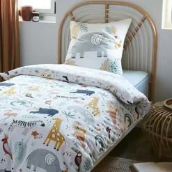 Housse de couette et deux taies enfant coton (240 x 220 cm) Savane Multicolore