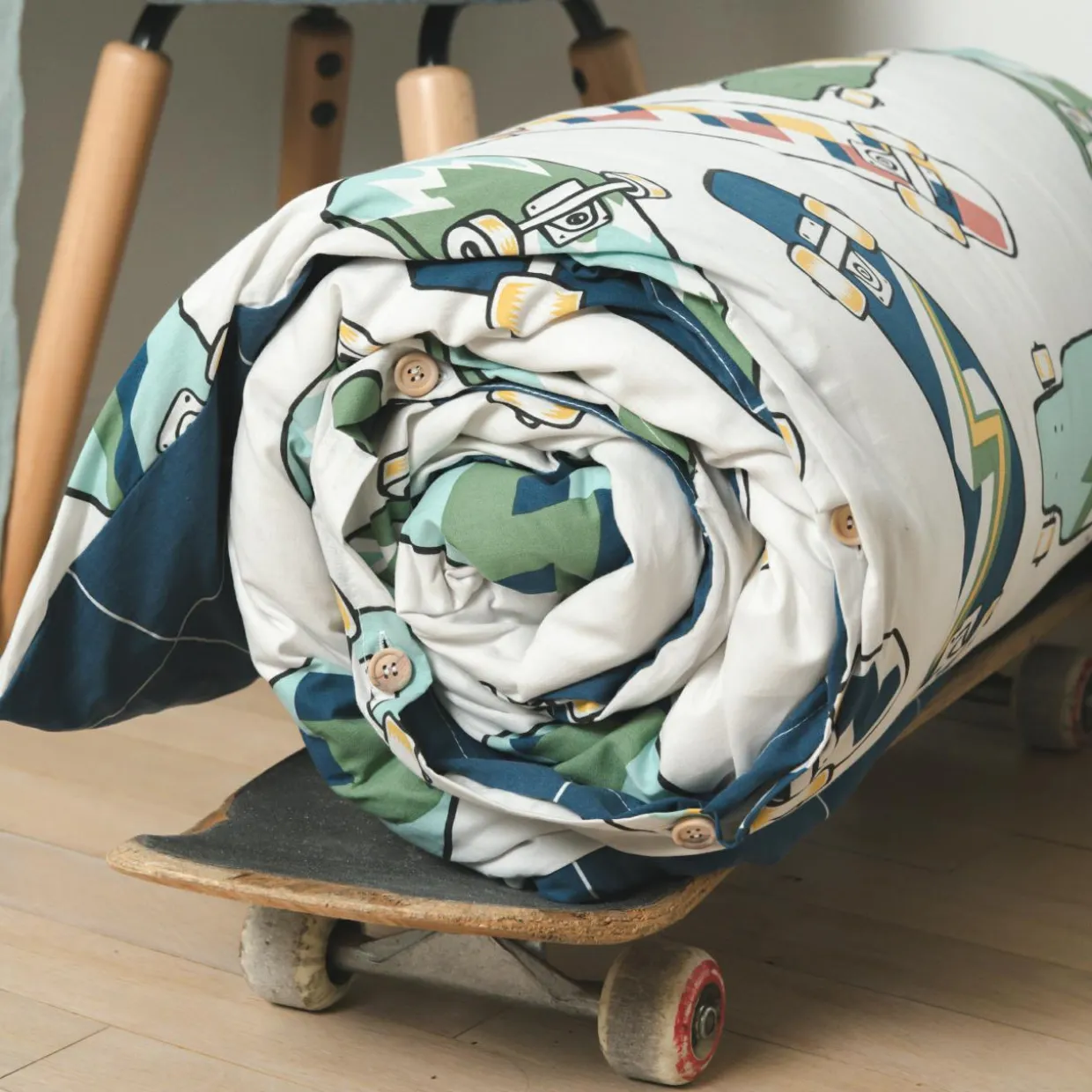 Housse de couette et deux taies enfant coton (200 x 200 cm) California Bleu