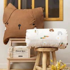 Housse de couette et deux taies enfant coton (240 x 220 cm) Pompon Marron