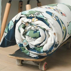 Housse de couette et deux taies enfant coton (240 x 220 cm) California Bleu