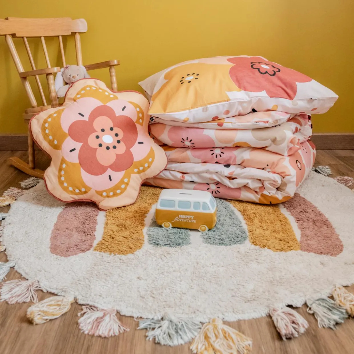 Housse de couette et deux taies enfant coton (240 x 220 cm) Barbotine Multicolore