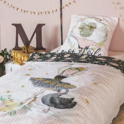Housse de couette et deux taies enfant coton (200 x 200 cm) Mon étoile Rose
