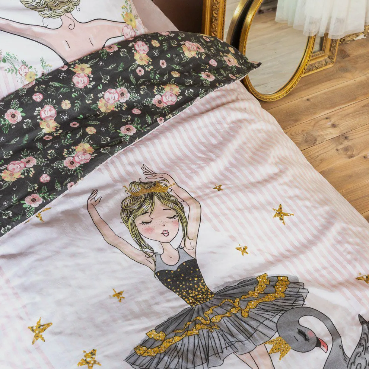 Housse de couette et deux taies enfant coton (200 x 200 cm) Mon étoile Rose