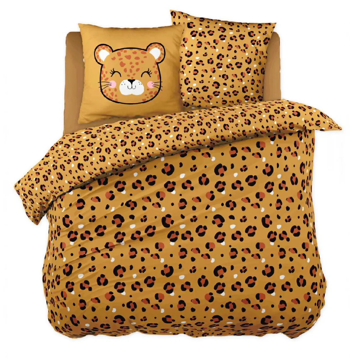Housse de couette et deux taies enfant coton (200 x 200 cm) Lola Caramel