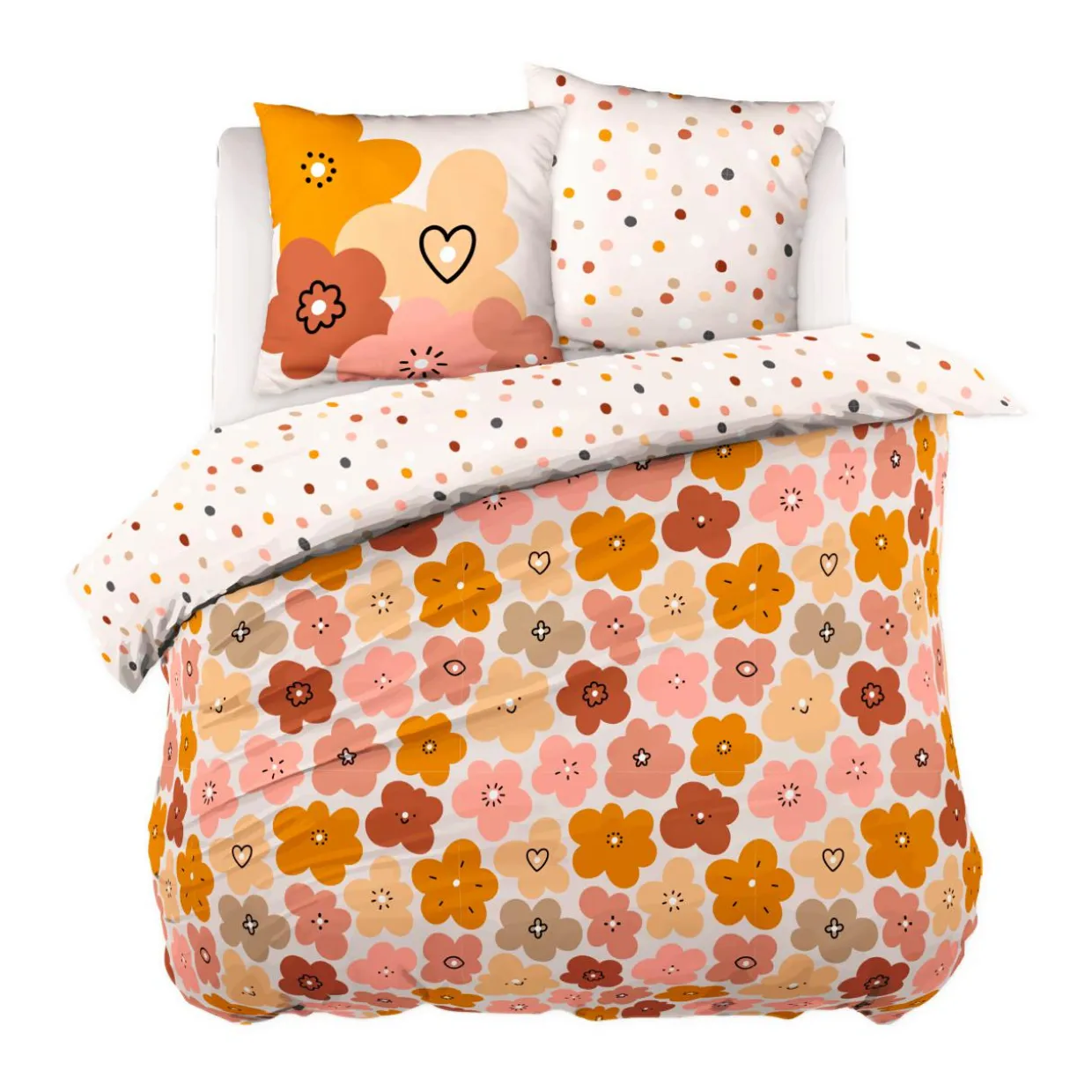Housse de couette et deux taies enfant coton (200 x 200 cm) Barbotine Multicolore