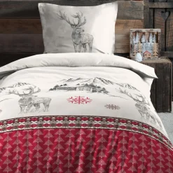 Housse de couette et une taie d'oreiller en coton (140 x 200 cm) Bauges Rouge