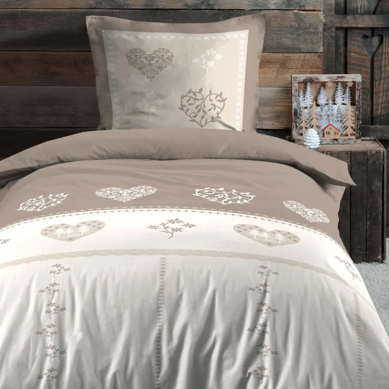 Housse de couette et une taie d'oreiller en coton (140 x 200 cm) Modane Ecru