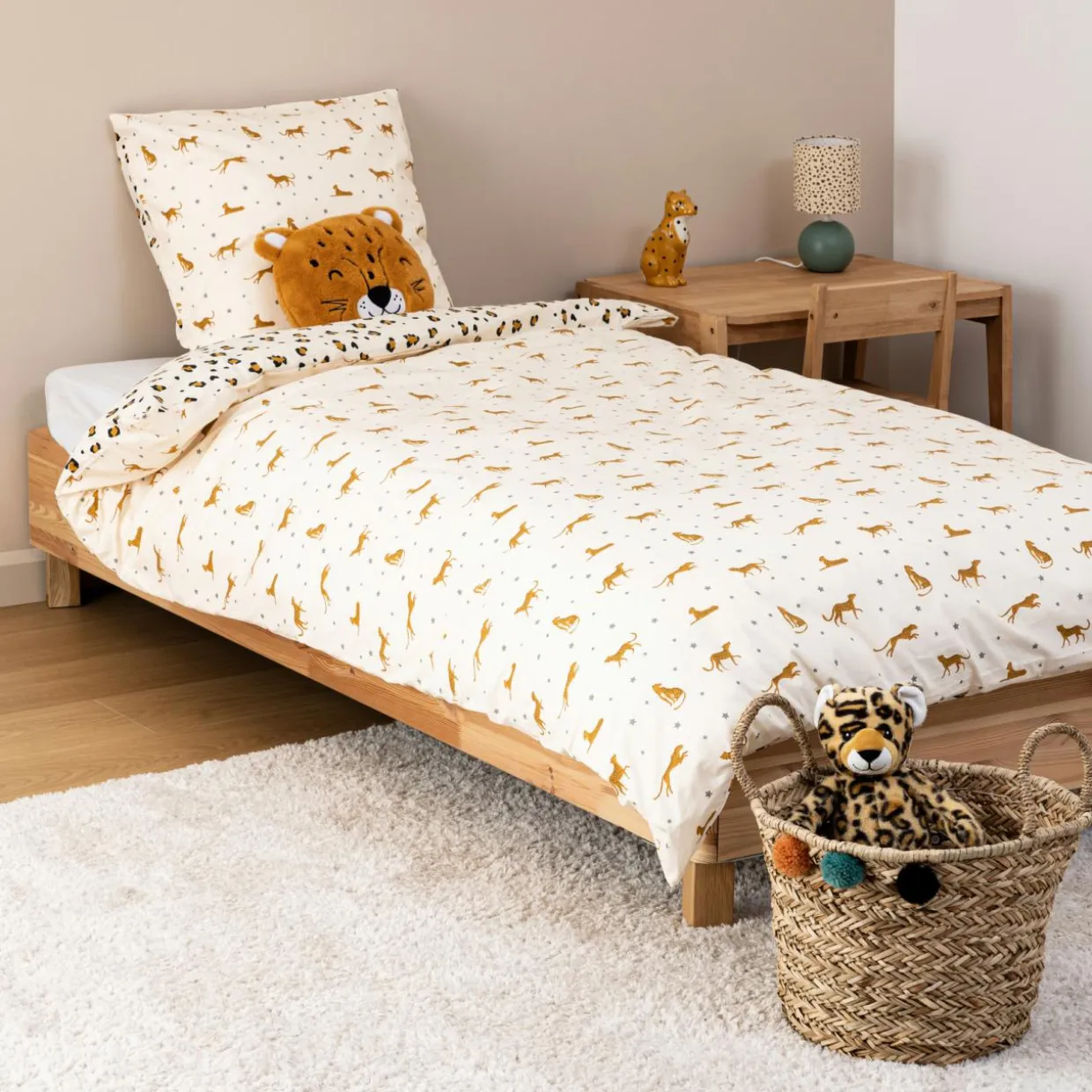Housse de couette et une taie enfant coton (140 x 200 cm) Léopard Multicolore