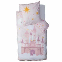 Housse de couette et une taie enfant coton (140 x 200 cm) Château Rose