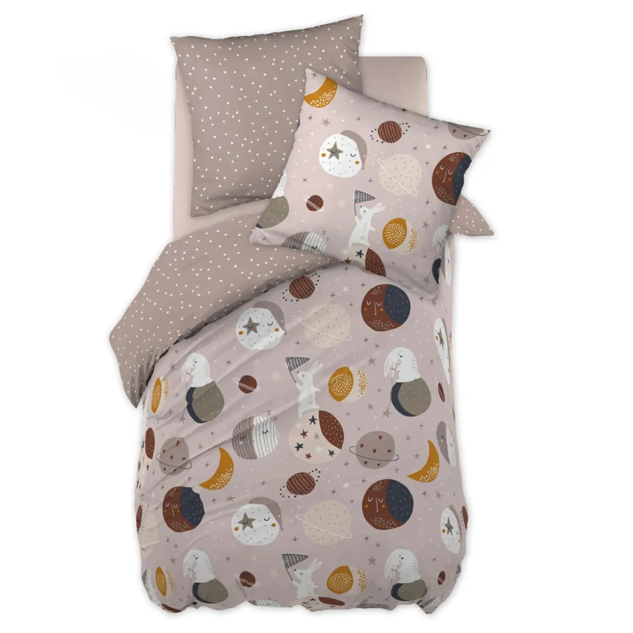 Housse de couette et une taie enfant coton (140 x 200 cm) Sky Dream Rose