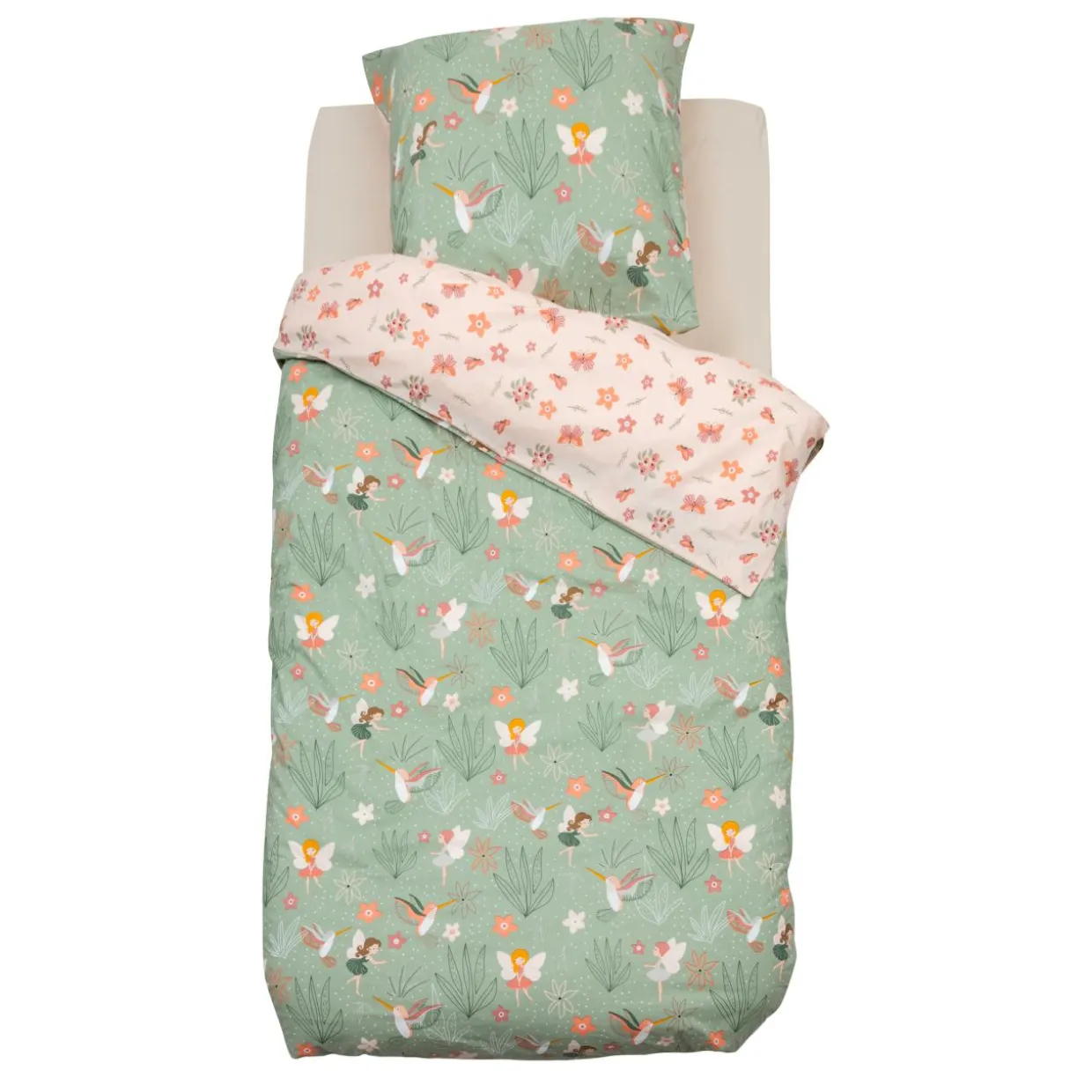 Housse de couette et une taie enfant coton (140 x 200 cm) Fée Multicolore