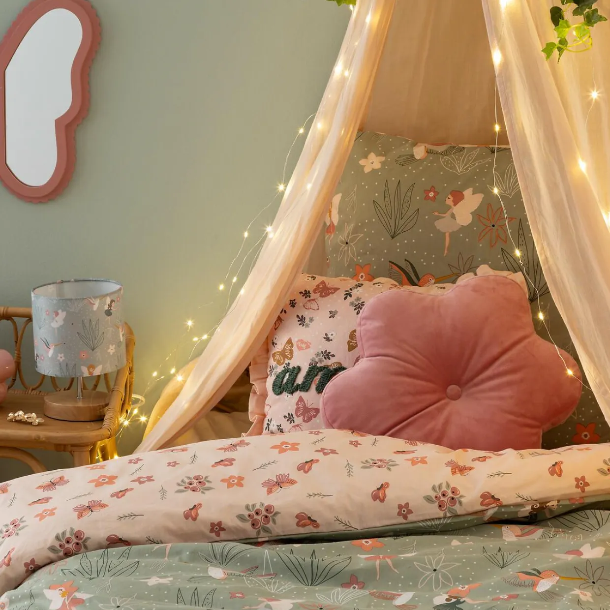 Housse de couette et une taie enfant coton (140 x 200 cm) Fée Multicolore
