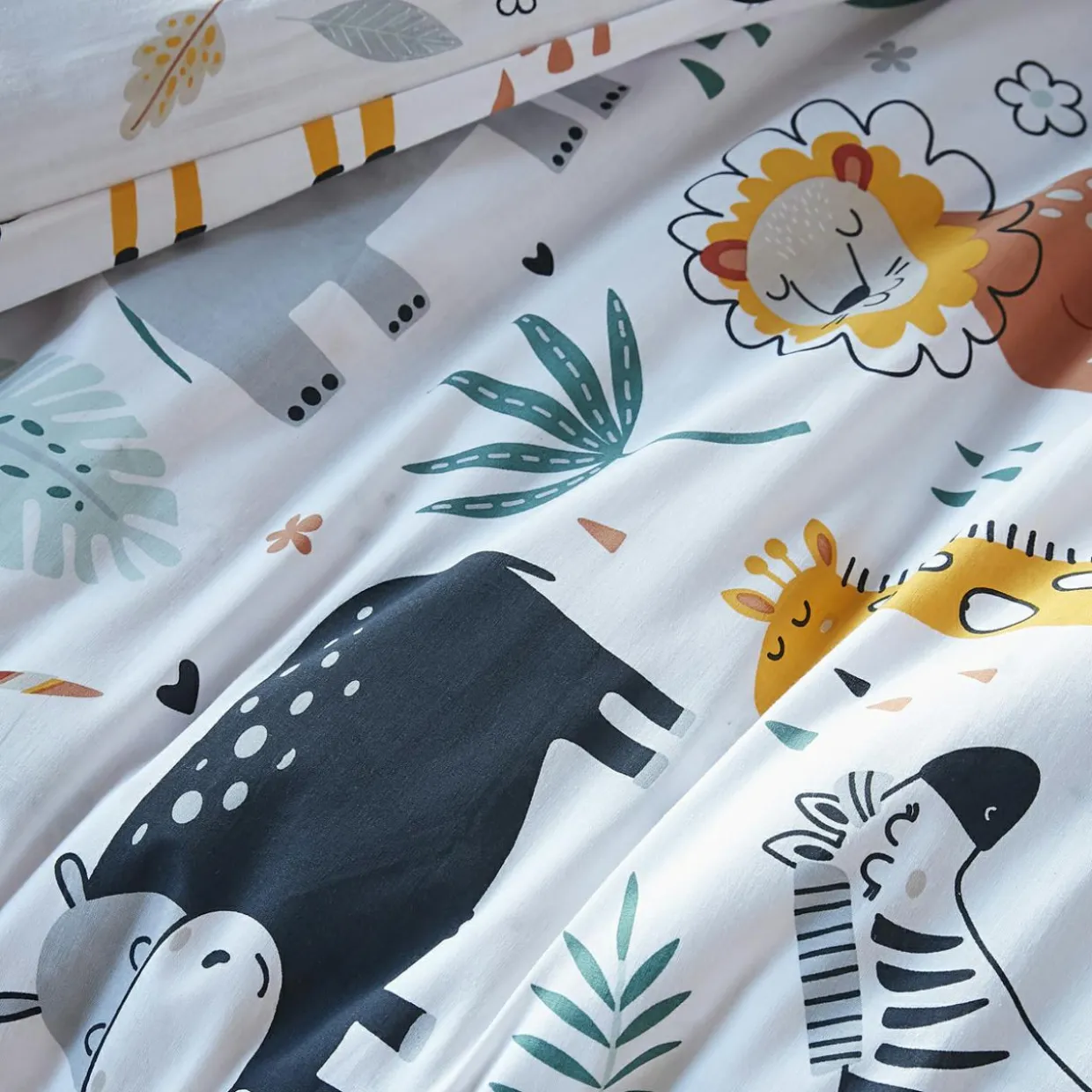 Housse de couette et une taie enfant coton (140 x 200 cm) Savane Multicolore