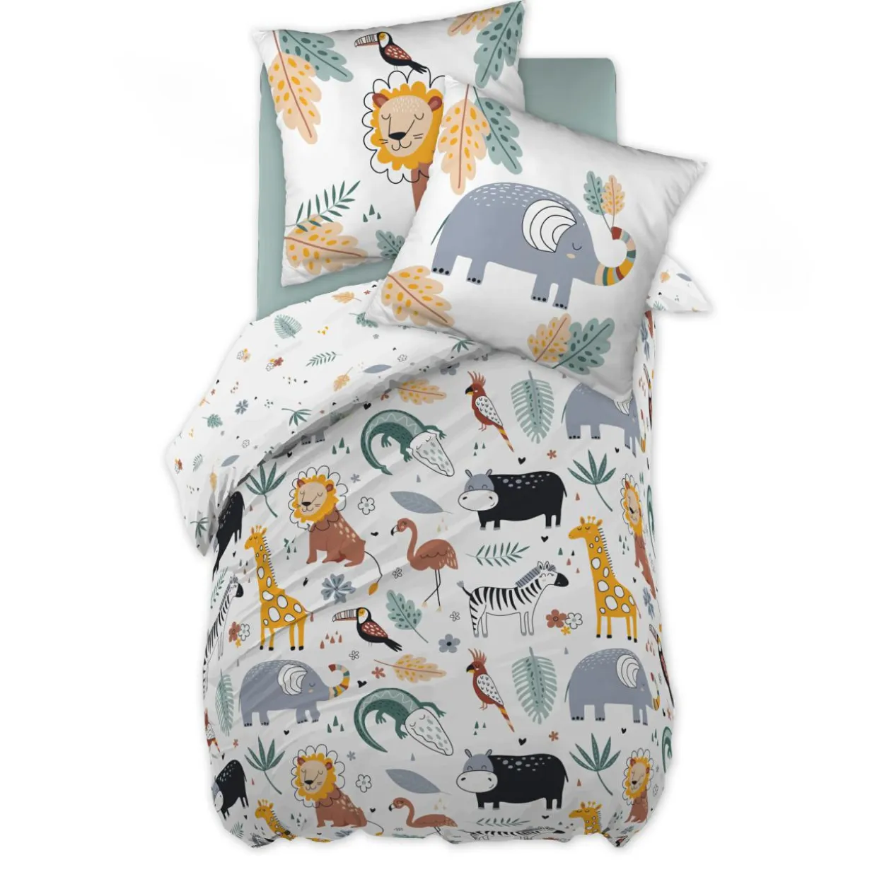 Housse de couette et une taie enfant coton (140 x 200 cm) Savane Multicolore