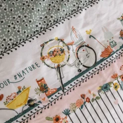 Housse de couette et une taie enfant coton (140 x 200 cm) Jardinage Multicolore