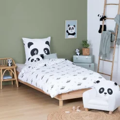 Housse de couette et une taie enfant coton (140 x 200 cm) Panda Noire