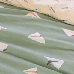 Housse de couette et une taie enfant coton (140 x 200 cm) Petits papiers Bleue