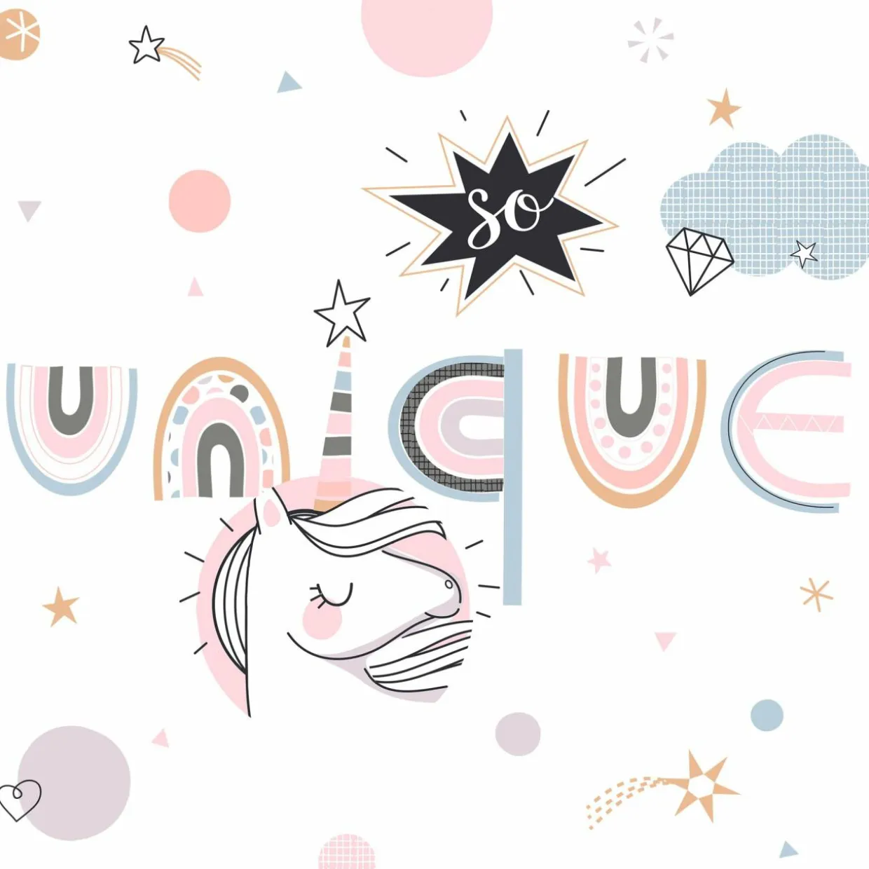 Housse de couette et une taie enfant coton (140 x 200 cm) Licorne Rose