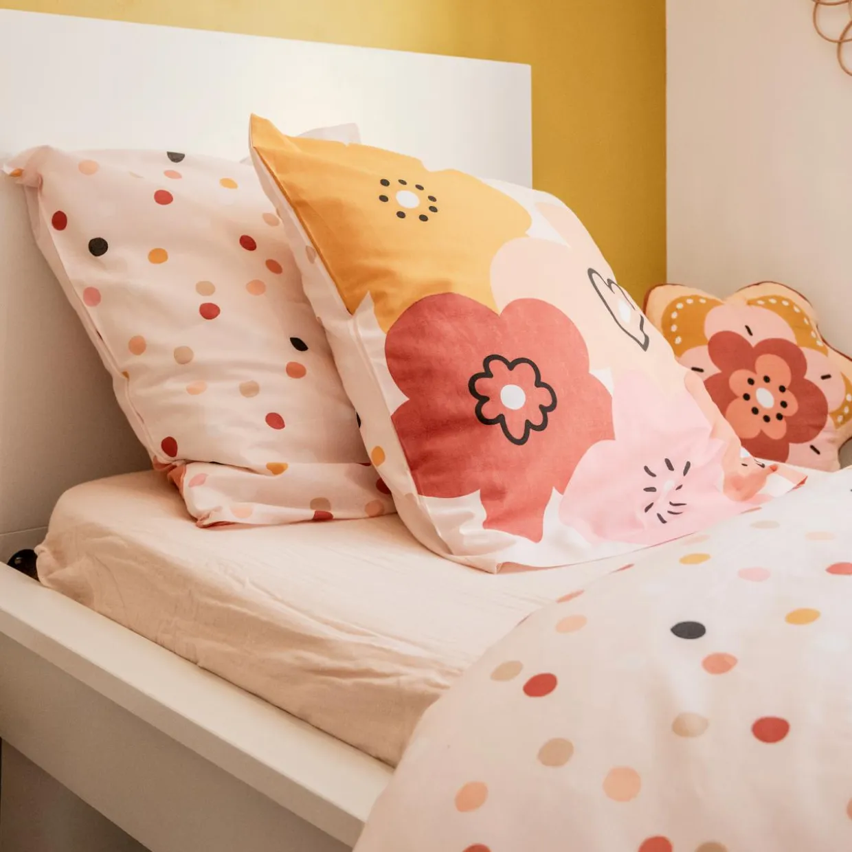 Housse de couette et une taie enfant coton (140 x 200 cm) Barbotine Multicolore