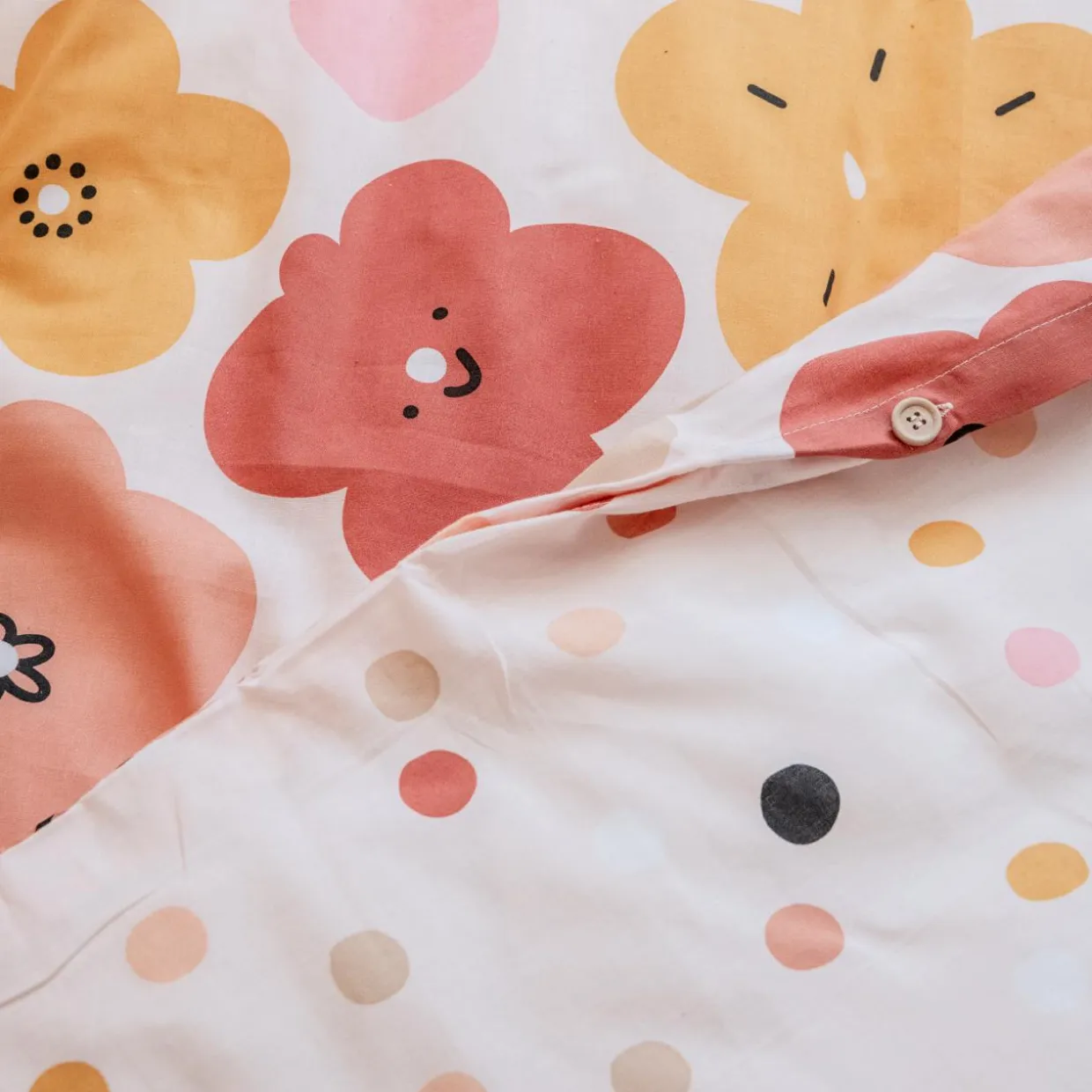 Housse de couette et une taie enfant coton (140 x 200 cm) Barbotine Multicolore