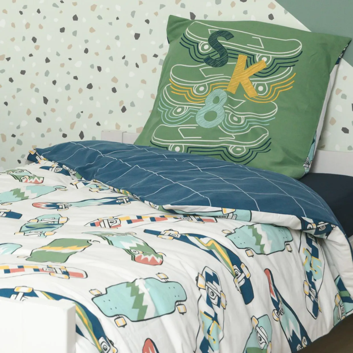 Housse de couette et une taie enfant coton (140 x 200 cm) California Bleu