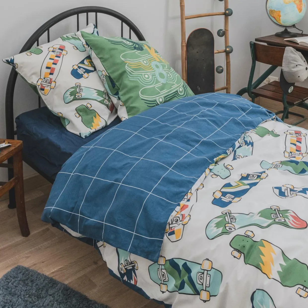 Housse de couette et une taie enfant coton (140 x 200 cm) California Bleu