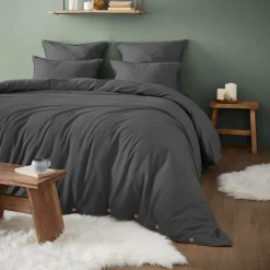 Housse de couette flanelle de coton (200 x 200 cm) Nina Gris anthracite