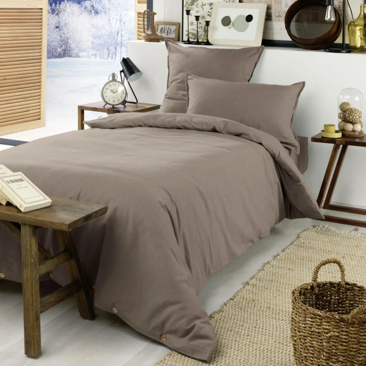 Housse de couette flanelle de coton (140 x 200 cm) Nina Ficelle